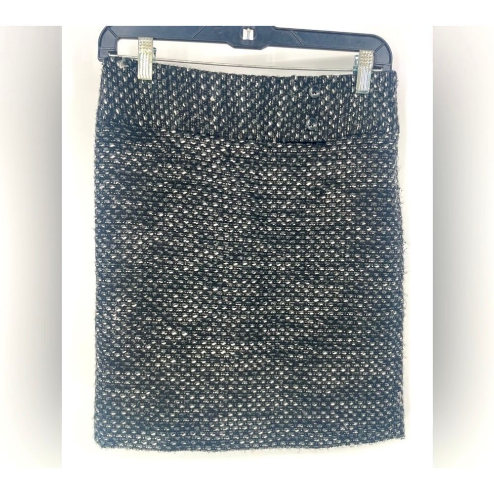 Ann Taylor Tweed Pencil Skirt Black White Textured Office Wear